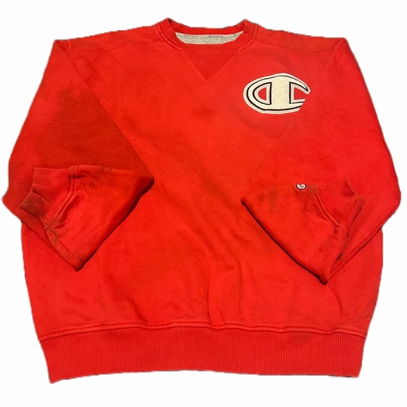 Vintage Champion Red Patch Crewneck w/ stains Men’s Size XL Reverse Weave - Picture 4 of 8